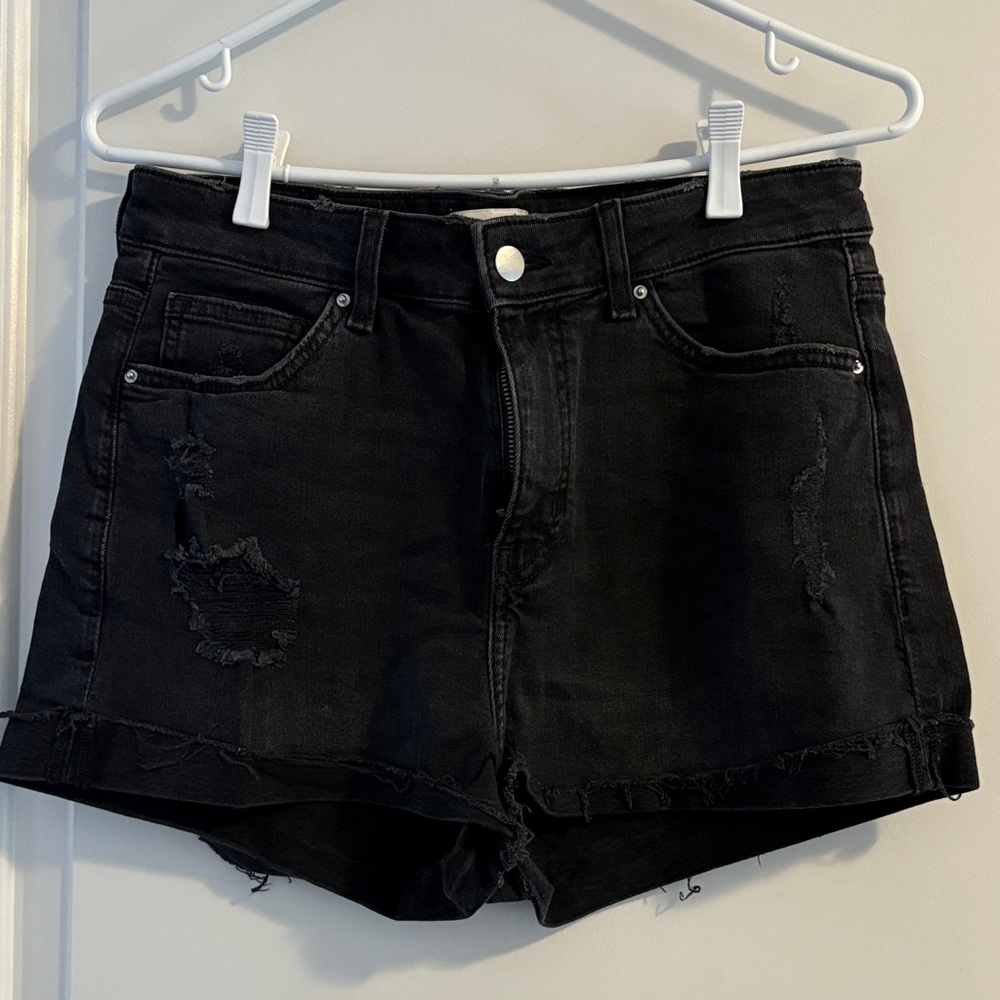 H&M Black Ripped Jean Shorts